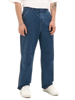 Cropp Baggy|Spodnie*Spodnie z białymi przeszyciami surowygranatowy