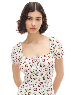 Cropp Sukienki, Kombinezony*Sukienka midi w wiśnie kremowy