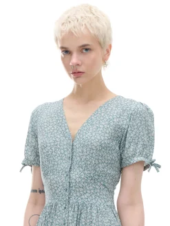 Cropp Sukienki, Kombinezony*Sukienka midi z motywem kwiatowym zielony