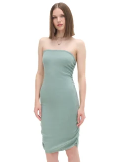 Cropp Sukienki, Kombinezony*Sukienka midi z ozdobnym marszczeniem zielony