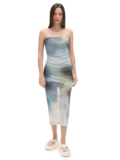 Cropp Sukienki, Kombinezony*Sukienka midi z ozdobnymi marszczeniami wielobarwny