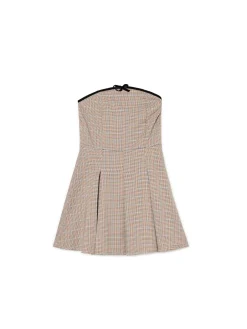 Cropp Sukienki, Kombinezony*Sukienka mini w kratę z plisami brązowy