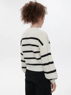 Cropp Swetry*Sweter w czarne paski kremowy