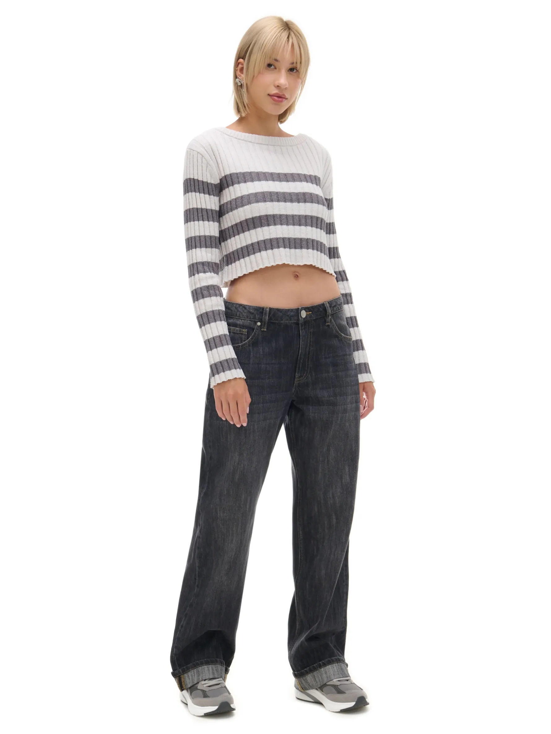 Cropp Swetry*Sweter w poziome paski jasnyszary