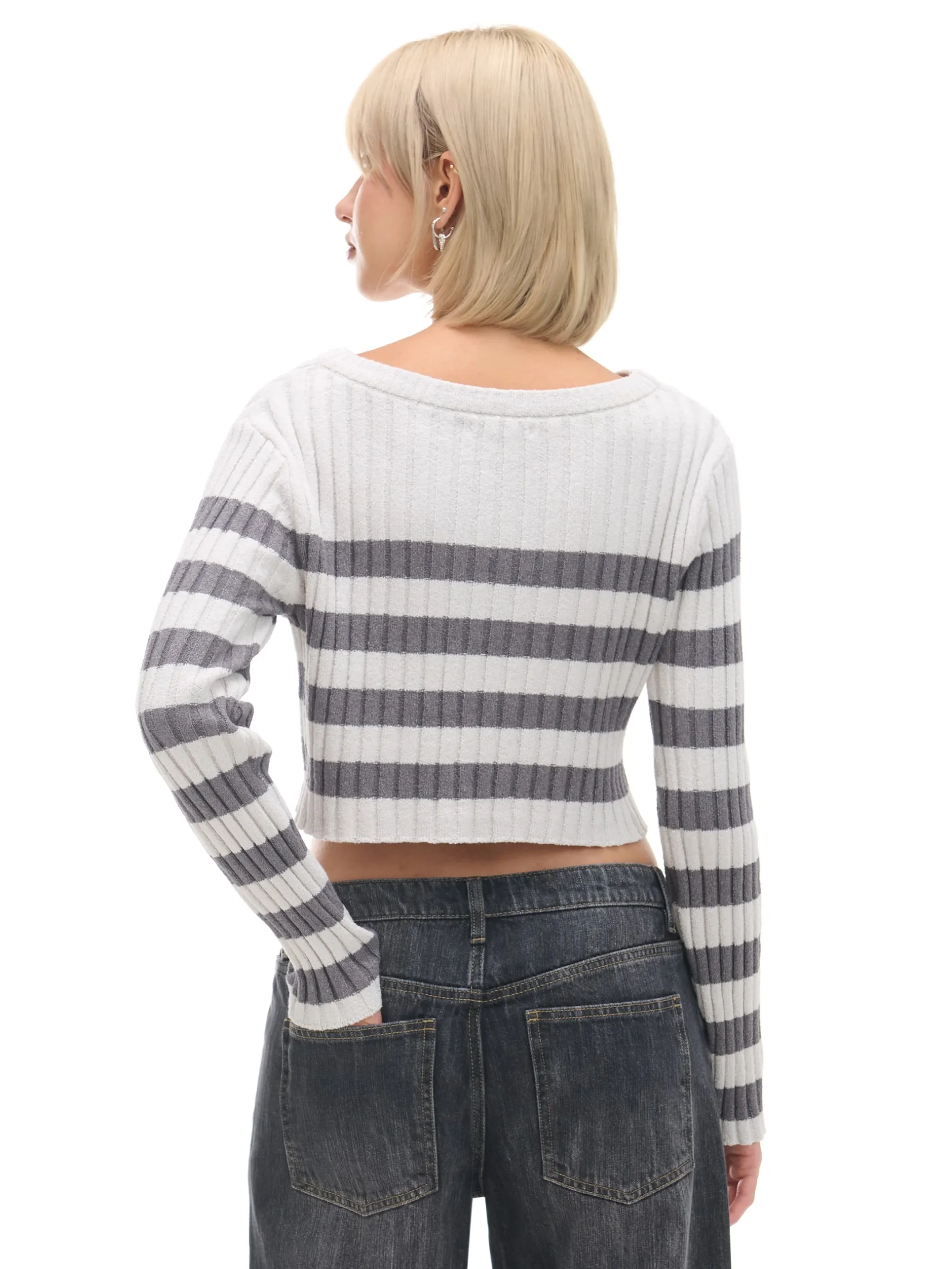 Cropp Swetry*Sweter w poziome paski jasnyszary