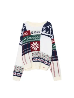 Cropp Ubrania Świąteczne|Swetry*Sweter z zimowym motywem kremowy