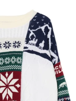 Cropp Ubrania Świąteczne|Swetry*Sweter z zimowym motywem kremowy