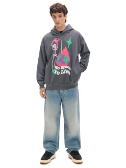 Cropp Bluzy*Szara bluza z kapturem i nadrukiem szary