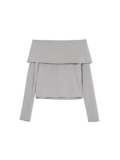 Cropp Koszulki, Topy*Szara bluzka z hiszpańskim dekoltem szary