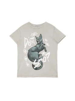 Cropp Koszulki, Topy*Szara koszulka z kotem jasnyszary