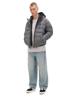 Cropp Kurtki Zimowe|Kurtki, Płaszcze*Szara pikowana kurtka z kapturem szary
