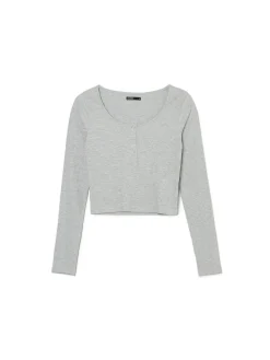 Cropp Koszulki, Topy*Szara prążkowana bluzka na napy jasnyszary