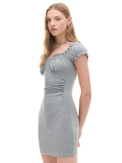 Cropp Sukienki, Kombinezony*Szara sukienka mini z krótkimi rękawkami jasnyszary