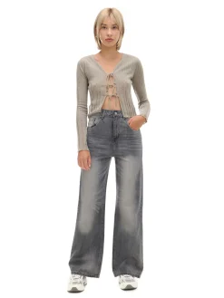 Cropp Jeansy*Szare jeansy retro wide leg jasnyszary