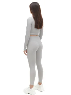 Cropp Spodnie*Szare prążkowane legginsy jasnyszary