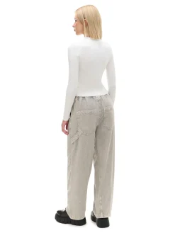 Cropp Spodnie*Szare spodnie baggy z wysokim stanem zielony