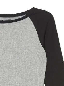 Cropp Koszulki, Topy|Koszule, Bluzki*Szaro-czarna bluzka z długim rękawem jasnyszary