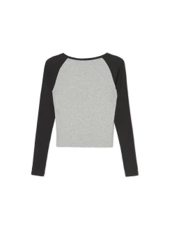 Cropp Koszulki, Topy|Koszule, Bluzki*Szaro-czarna bluzka z długim rękawem jasnyszary