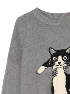 Cropp Swetry*Szary sweter z kotem jasnyszary