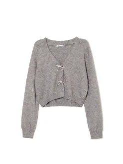 Cropp Swetry*sweter z ozdobnymi kokardami szary