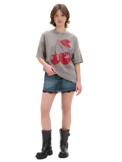 Cropp Koszulki, Topy*T-shirt oversize z wiśniami szary