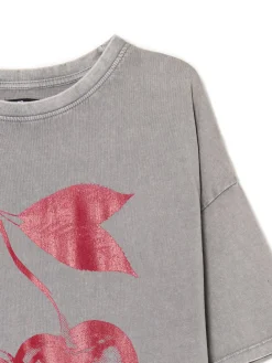 Cropp Koszulki, Topy*T-shirt oversize z wiśniami szary
