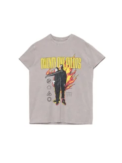 Cropp Koszulki, Topy*Szary T-shirt z nadrukiem Twenty One Pilots jasnyszary