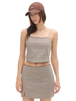 Cropp Koszulki, Topy|Sety*Top ze wzorem w kratę brązowy