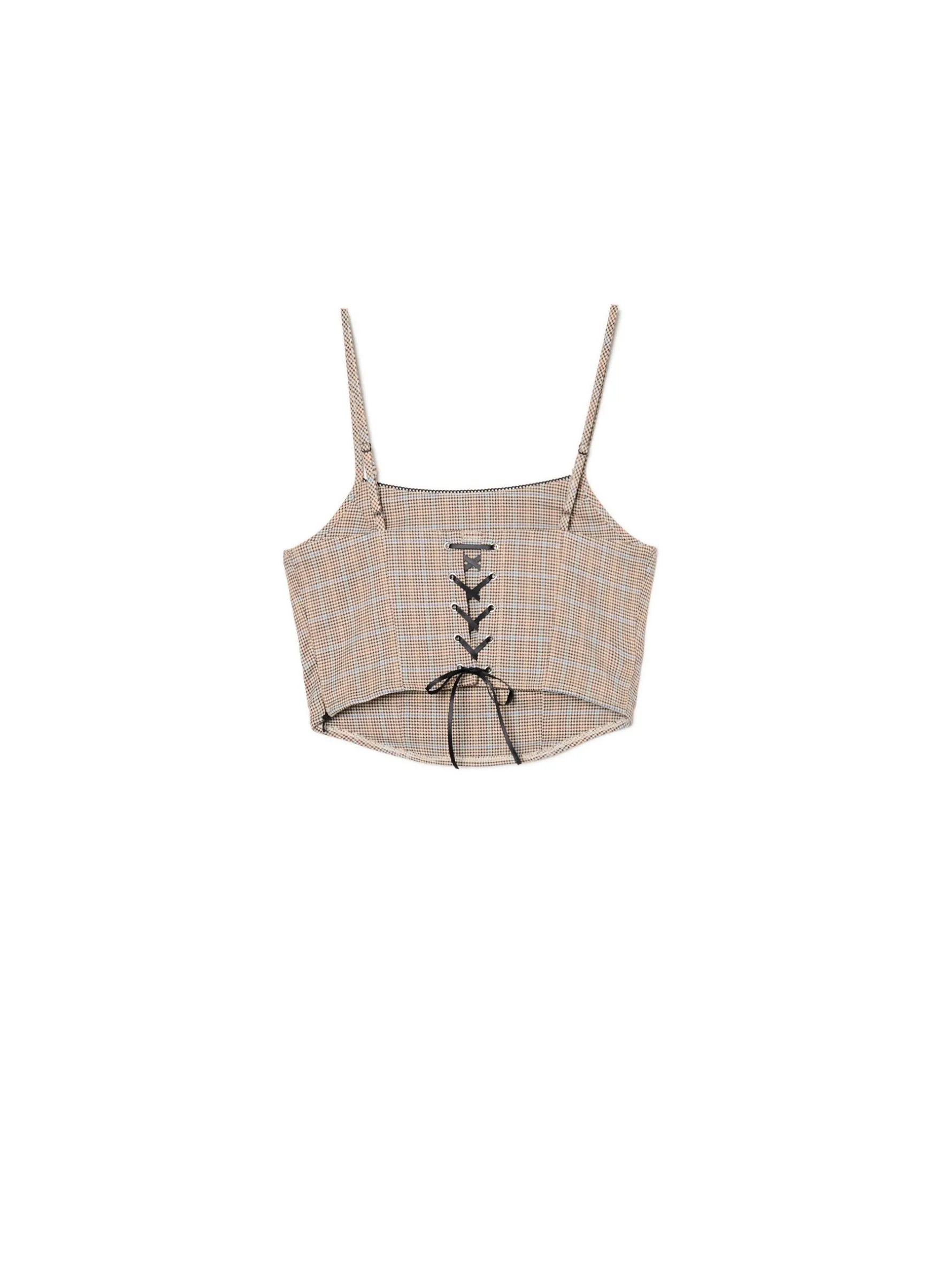 Cropp Koszulki, Topy|Sety*Top ze wzorem w kratę brązowy