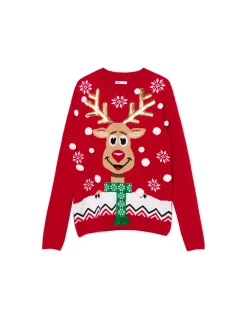 Cropp Ubrania Świąteczne|Swetry*Świąteczny sweter z reniferem czerwony