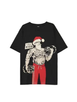 Cropp Ubrania Świąteczne|Koszulki*Świąteczny T-shirt z Mikołajem czarny
