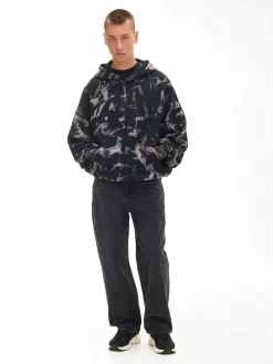 Cropp Bluzy*Wzorzysta bluza z kapturem z naszywką szary