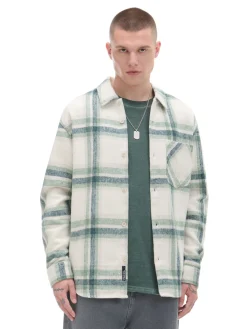 Cropp Koszule*Zielona kraciasta koszula z domieszką wełny kremowy