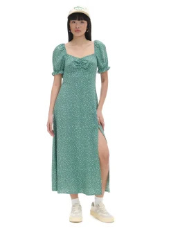 Cropp Sukienki, Kombinezony*Zielona sukienka midi w stokrotki niebieski