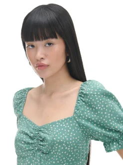 Cropp Sukienki, Kombinezony*Zielona sukienka midi w stokrotki niebieski