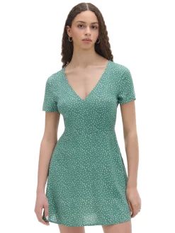 Cropp Sukienki, Kombinezony*Zielona sukienka mini w stokrotki niebieski