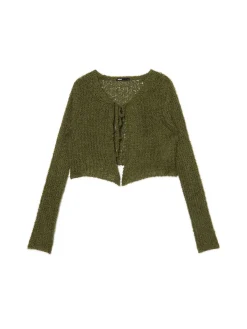 Cropp Swetry*kardigan z wiązaniem zielony