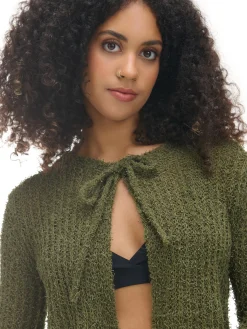 Cropp Swetry*kardigan z wiązaniem zielony