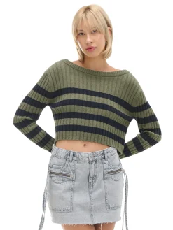 Cropp Swetry*sweter w czarne paski zielony