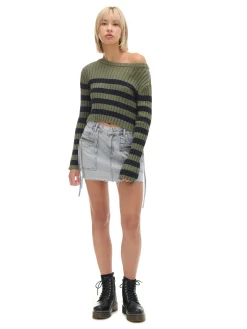Cropp Swetry*sweter w czarne paski zielony