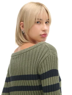 Cropp Swetry*sweter w czarne paski zielony